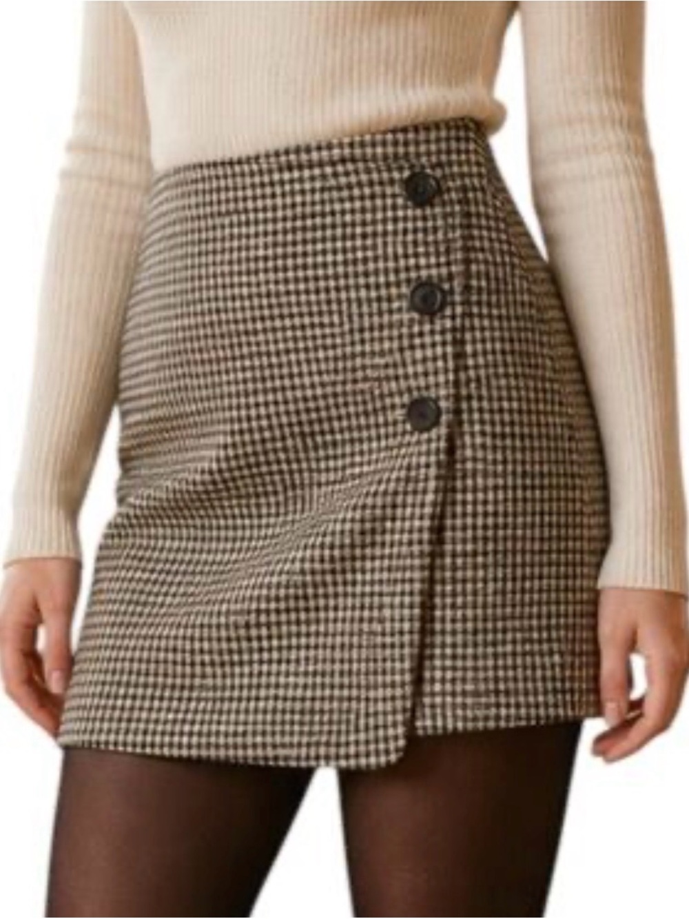 RW&CO. Houndstooth Side-Button Skirt - Tan & Black